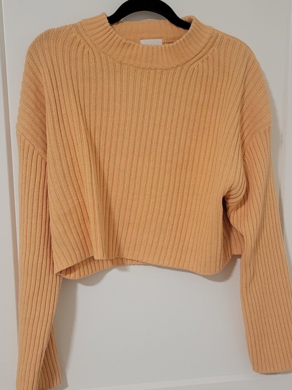 H&M Cropped Ribbed Sweater - Apricot Orange - Cotton Blend - Size M - Picture 2 of 5